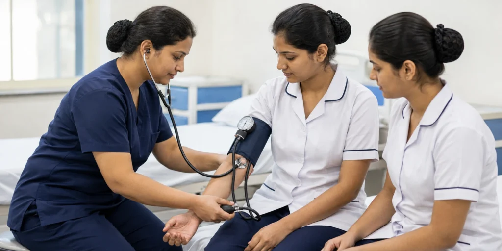 A classroom or practicum shot — nurses in a training session, ideally reflecting your own course environment